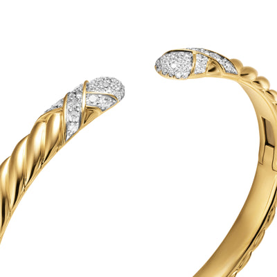 Sculpted Cable X Cuff Bracelet in 18K Yellow Gold with Diamonds, 6mm