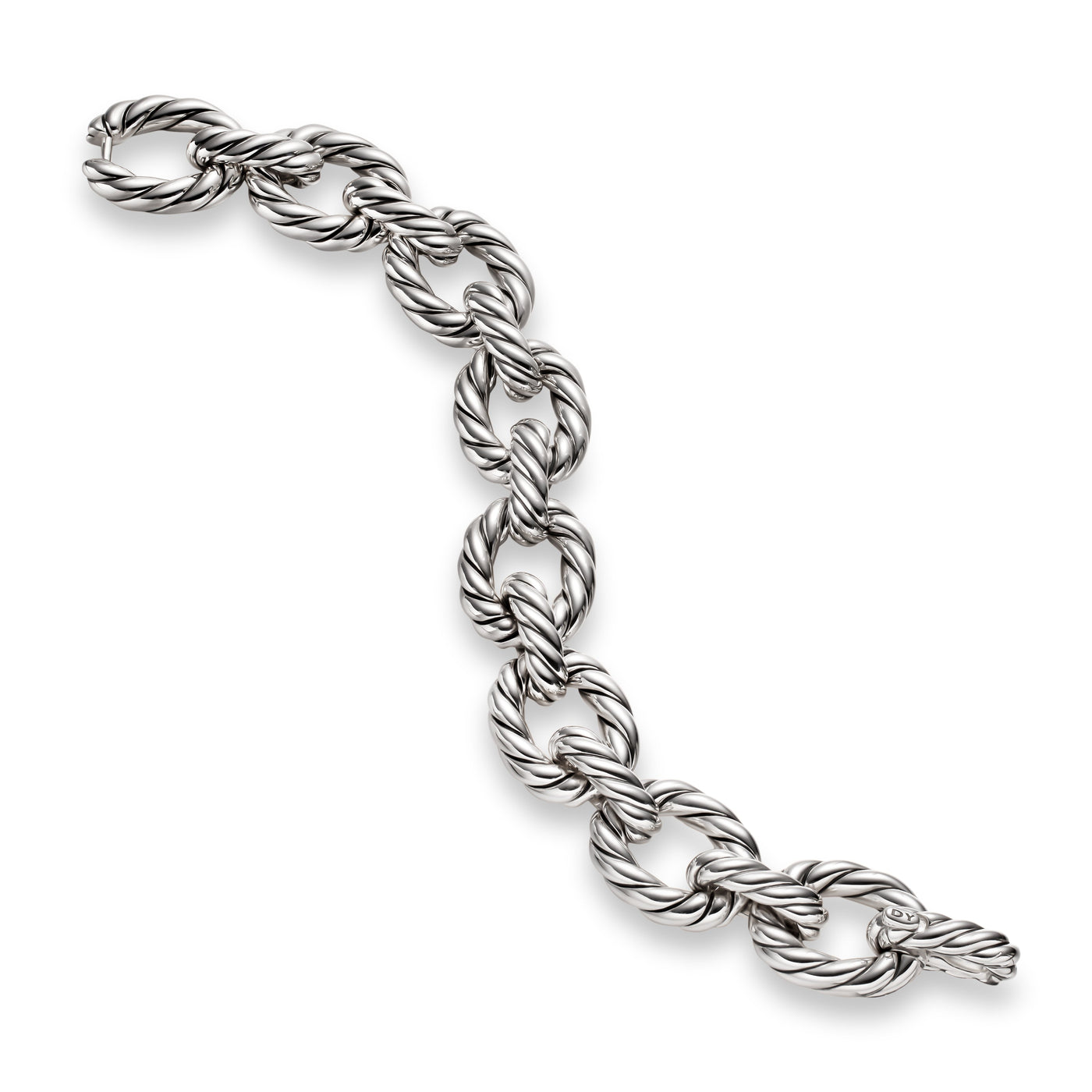 Sculpted Cable Oval Link Bracelet in Sterling Silver, 18mm