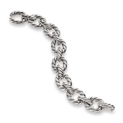 Sculpted Cable Oval Link Bracelet in Sterling Silver, 18mm