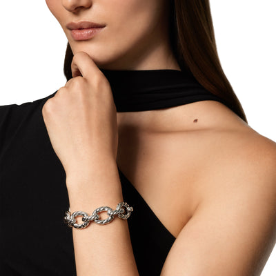Sculpted Cable Oval Link Bracelet in Sterling Silver, 18mm