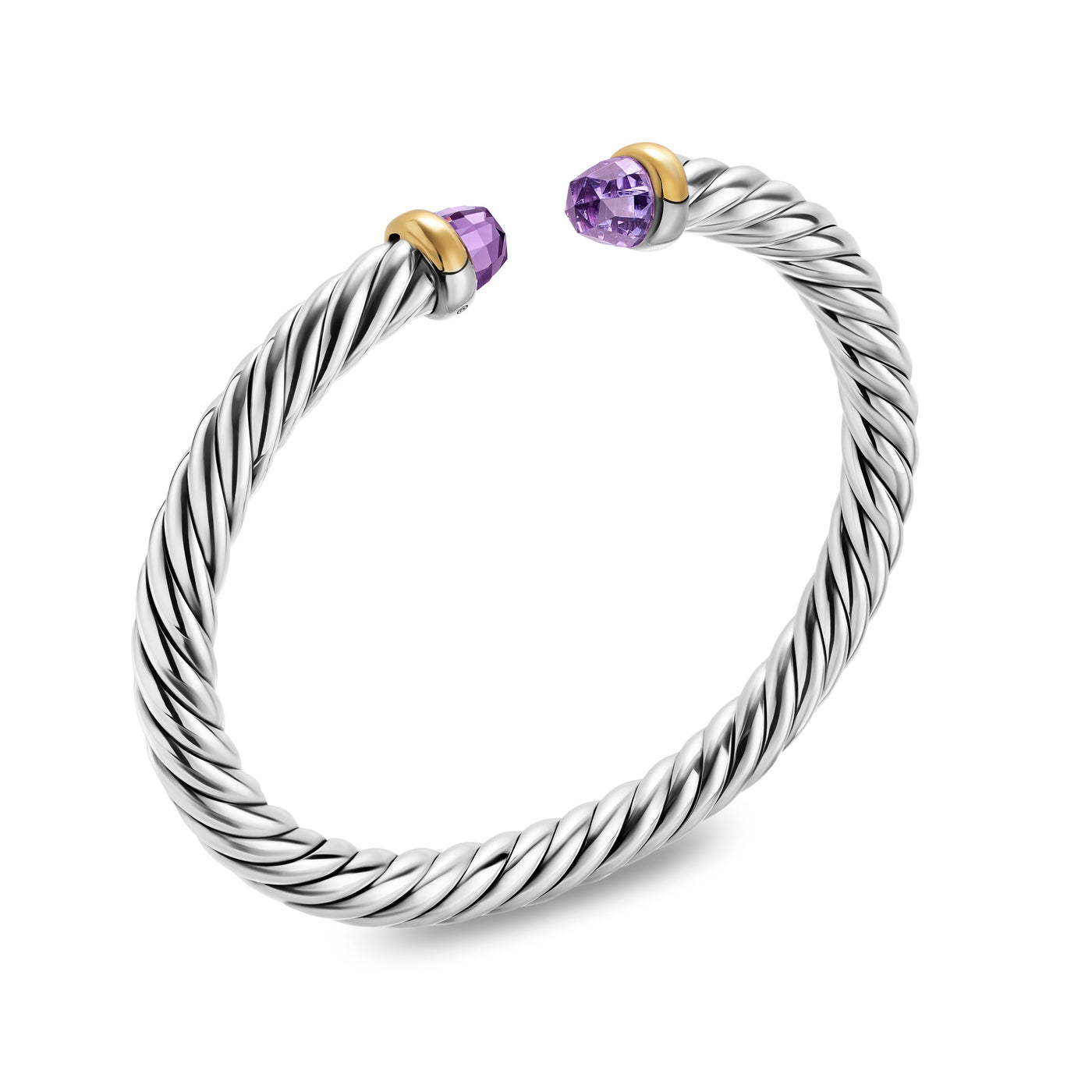 Cable Flex® Bracelet in Sterling Silver with 14K Yellow Gold and Amethyst, 6mm