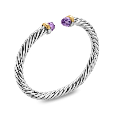 Cable Flex® Bracelet in Sterling Silver with 14K Yellow Gold and Amethyst, 6mm