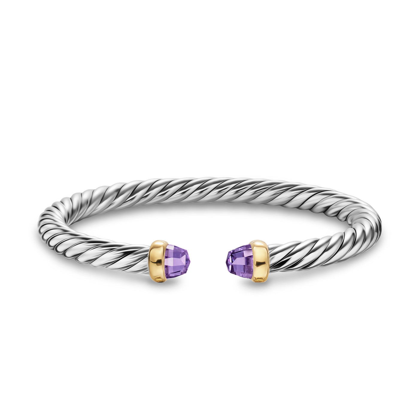 Cable Flex® Bracelet in Sterling Silver with 14K Yellow Gold and Amethyst, 6mm