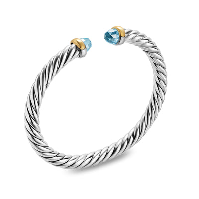 Cable Flex® Bracelet in Sterling Silver with 14K Yellow Gold and Blue Topaz, 6mm