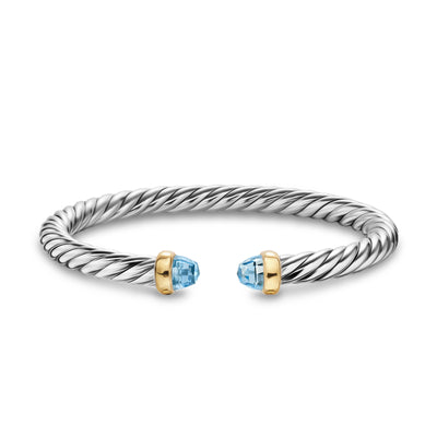 Cable Flex® Bracelet in Sterling Silver with 14K Yellow Gold and Blue Topaz, 6mm