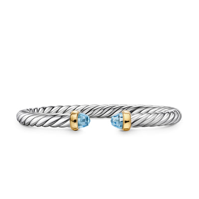 Cable Flex® Bracelet in Sterling Silver with 14K Yellow Gold and Blue Topaz, 6mm
