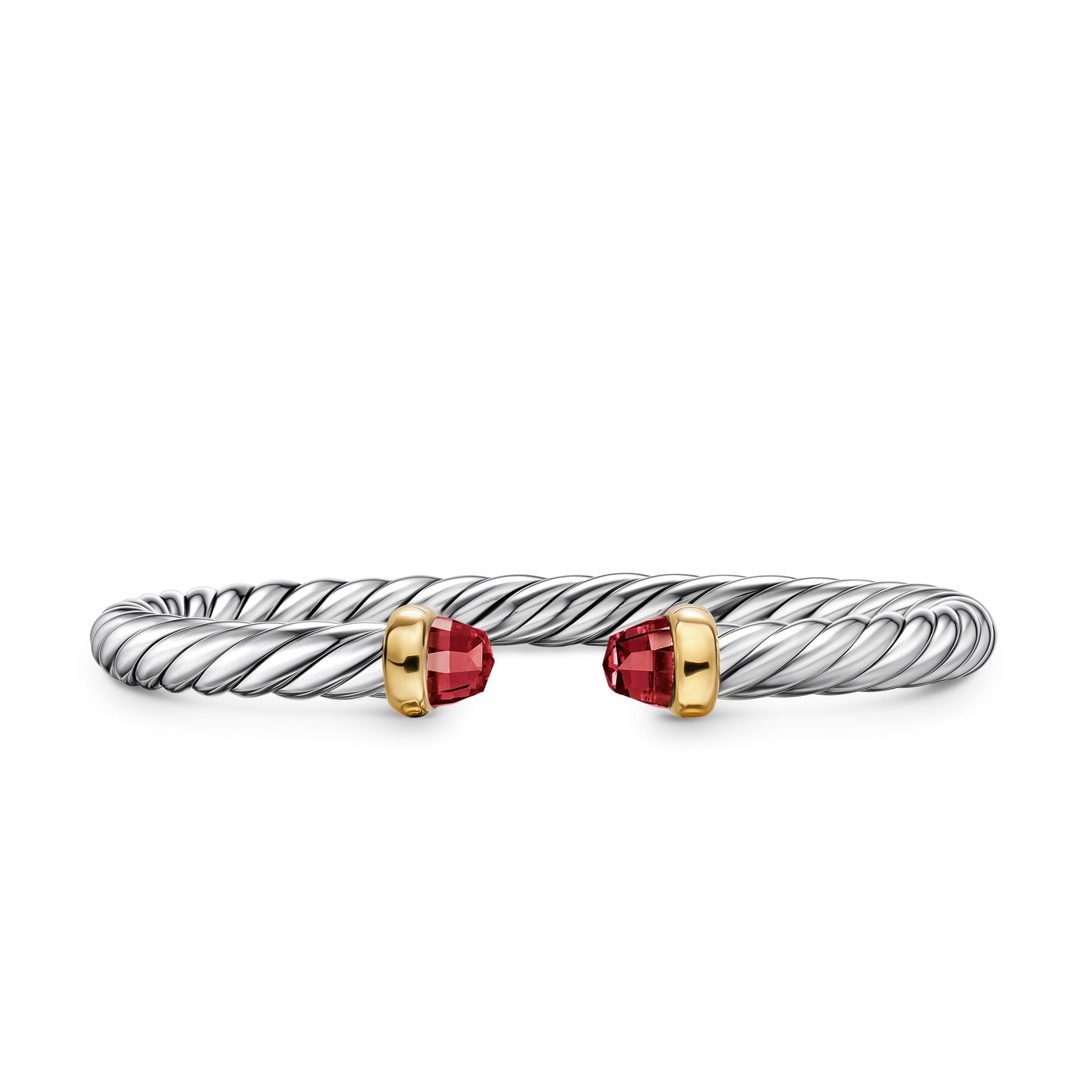 Cable Flex® Bracelet in Sterling Silver with 14K Yellow Gold and Rhodolite Garnet, 6mm