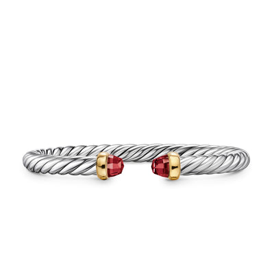 Cable Flex® Bracelet in Sterling Silver with 14K Yellow Gold and Rhodolite Garnet, 6mm