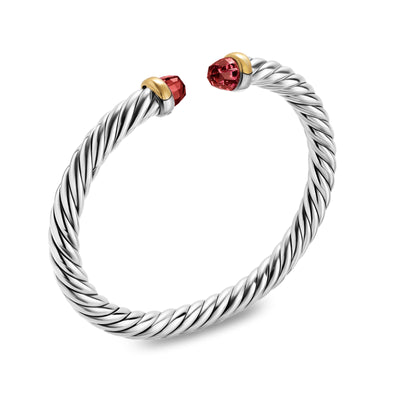 Cable Flex® Bracelet in Sterling Silver with 14K Yellow Gold and Rhodolite Garnet, 6mm