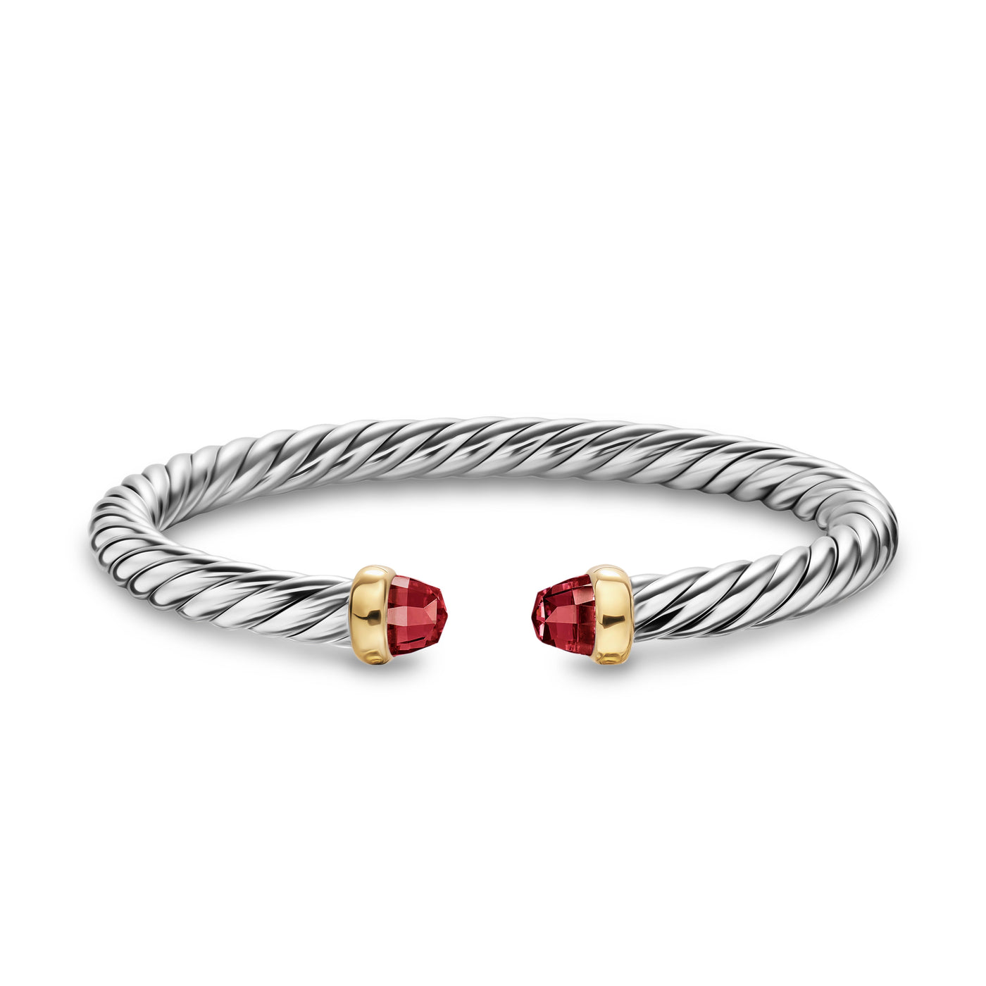 Cable Flex® Bracelet in Sterling Silver with 14K Yellow Gold and Rhodolite Garnet, 6mm