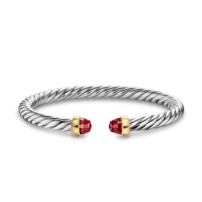 Cable Flex® Bracelet in Sterling Silver with 14K Yellow Gold and Rhodolite Garnet, 6mm