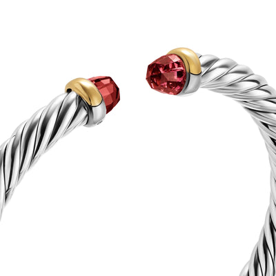 Cable Flex® Bracelet in Sterling Silver with 14K Yellow Gold and Rhodolite Garnet, 6mm