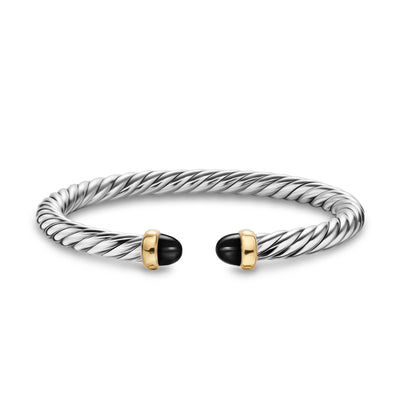 Cable Flex® Bracelet in Sterling Silver with 14K Yellow Gold and Black Onyx, 6mm