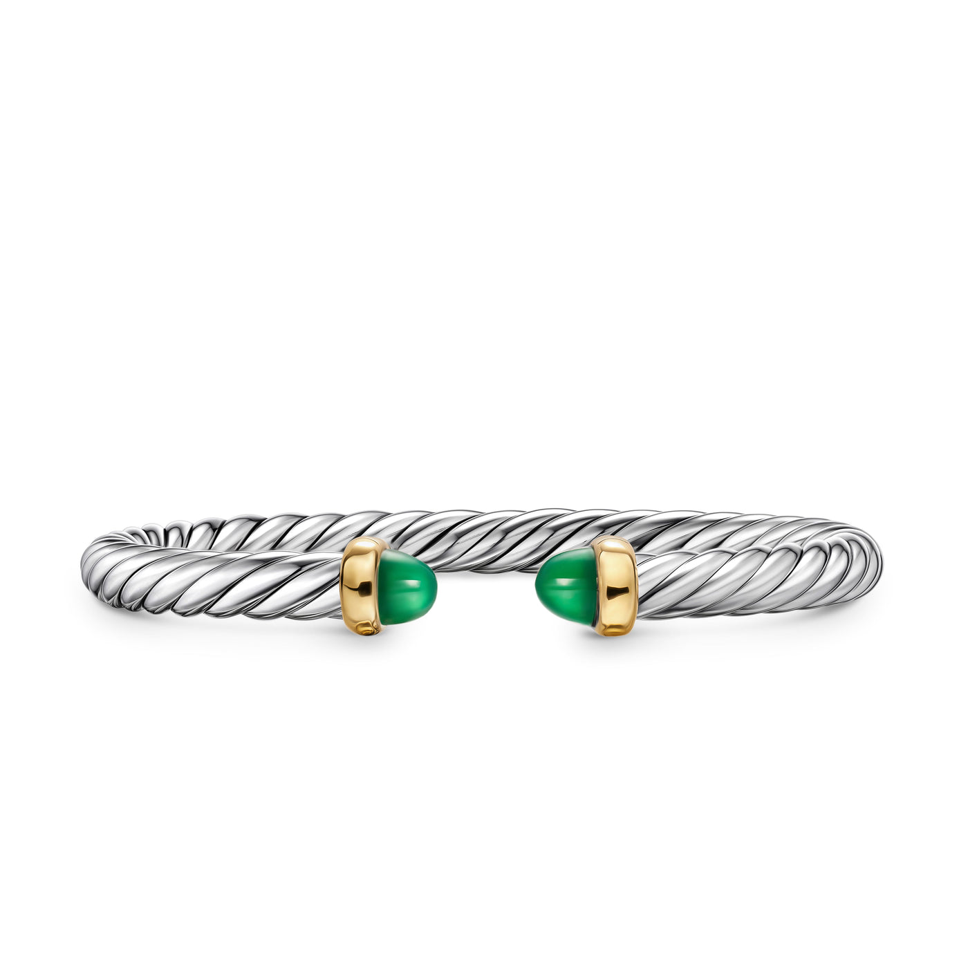 Cable Flex® Bracelet in Sterling Silver with 14K Yellow Gold and Green Onyx, 6mm