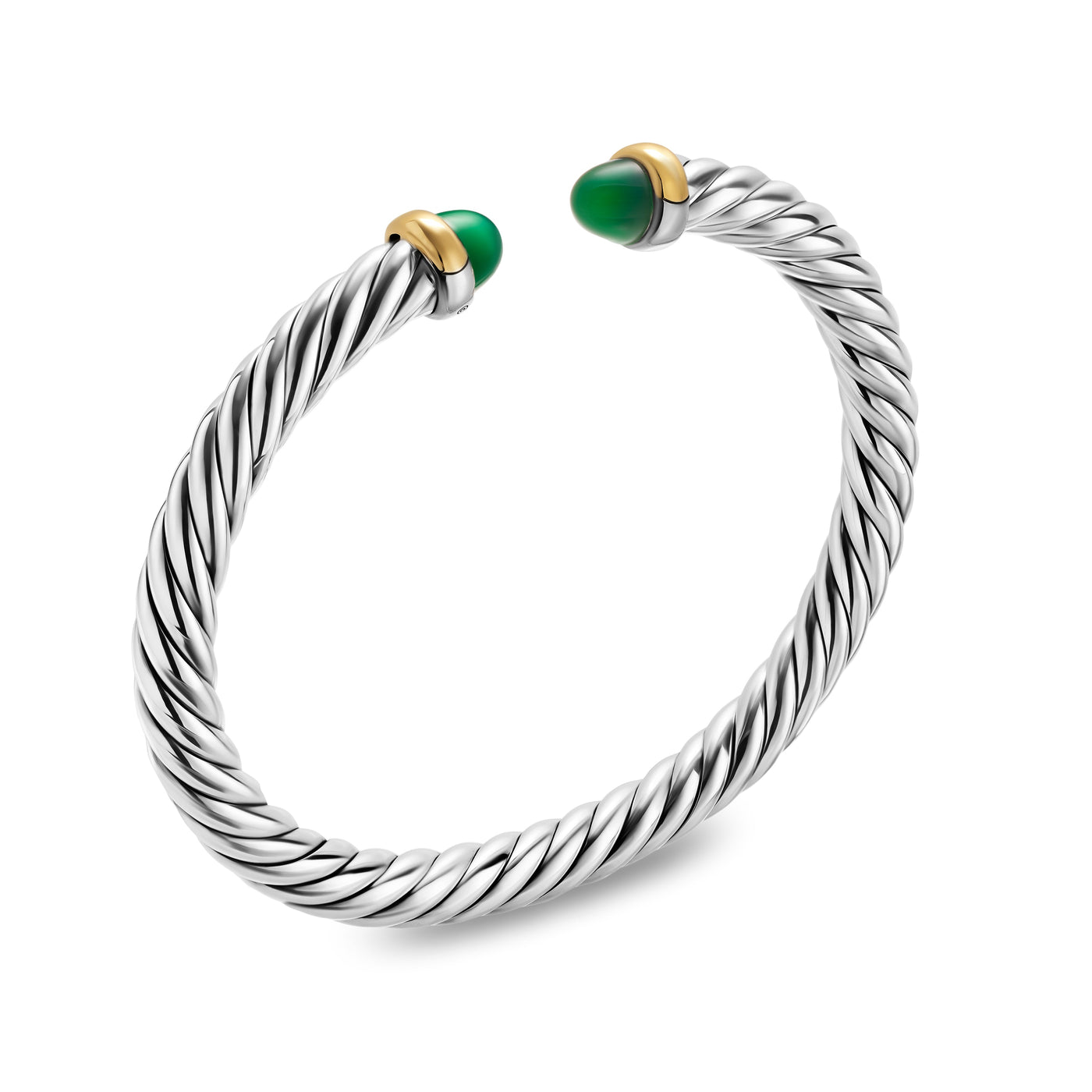 Cable Flex® Bracelet in Sterling Silver with 14K Yellow Gold and Green Onyx, 6mm