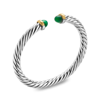 Cable Flex® Bracelet in Sterling Silver with 14K Yellow Gold and Green Onyx, 6mm