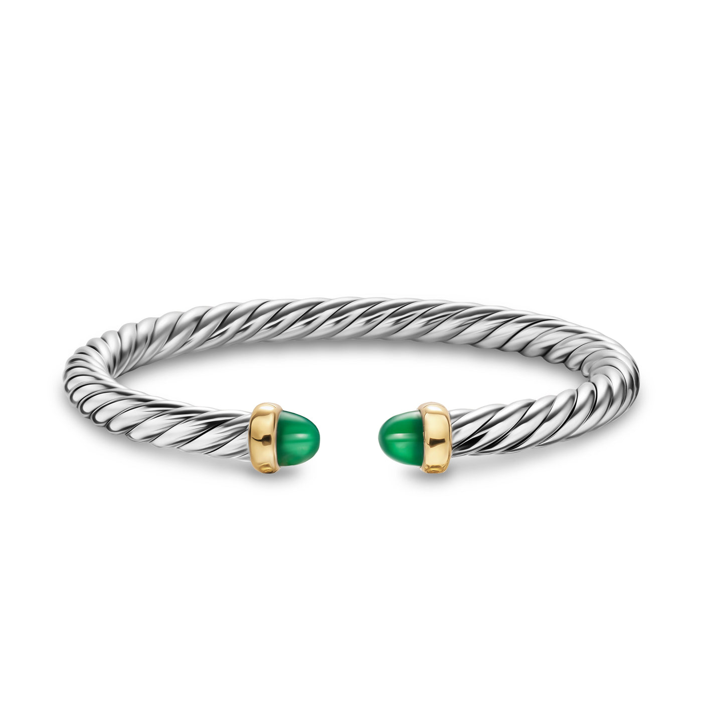 Cable Flex® Bracelet in Sterling Silver with 14K Yellow Gold and Green Onyx, 6mm