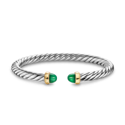Cable Flex® Bracelet in Sterling Silver with 14K Yellow Gold and Green Onyx, 6mm