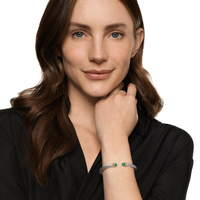 Cable Flex® Bracelet in Sterling Silver with 14K Yellow Gold and Green Onyx, 6mm