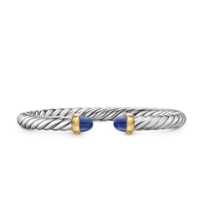 Cable Flex® Bracelet in Sterling Silver with 14K Yellow Gold and Lapis, 6mm