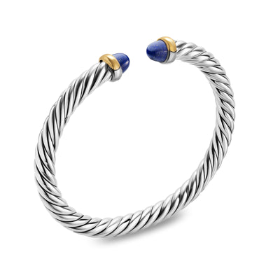 Cable Flex® Bracelet in Sterling Silver with 14K Yellow Gold and Lapis, 6mm