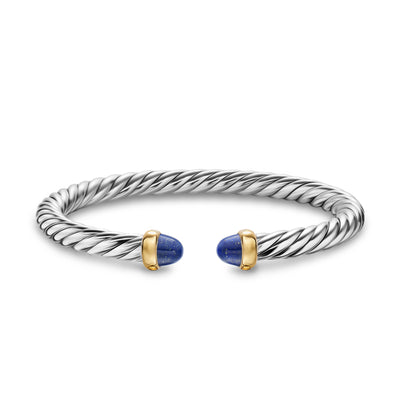 Cable Flex® Bracelet in Sterling Silver with 14K Yellow Gold and Lapis, 6mm