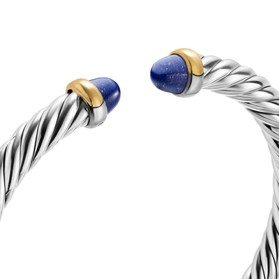 Cable Flex® Bracelet in Sterling Silver with 14K Yellow Gold and Lapis, 6mm