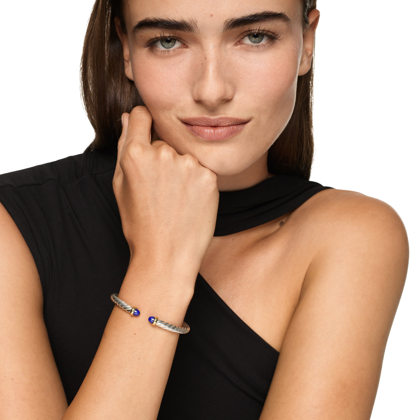Cable Flex® Bracelet in Sterling Silver with 14K Yellow Gold and Lapis, 6mm