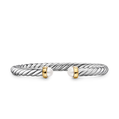 Cable Flex® Bracelet in Sterling Silver with 14K Yellow Gold and Pearls, 6mm
