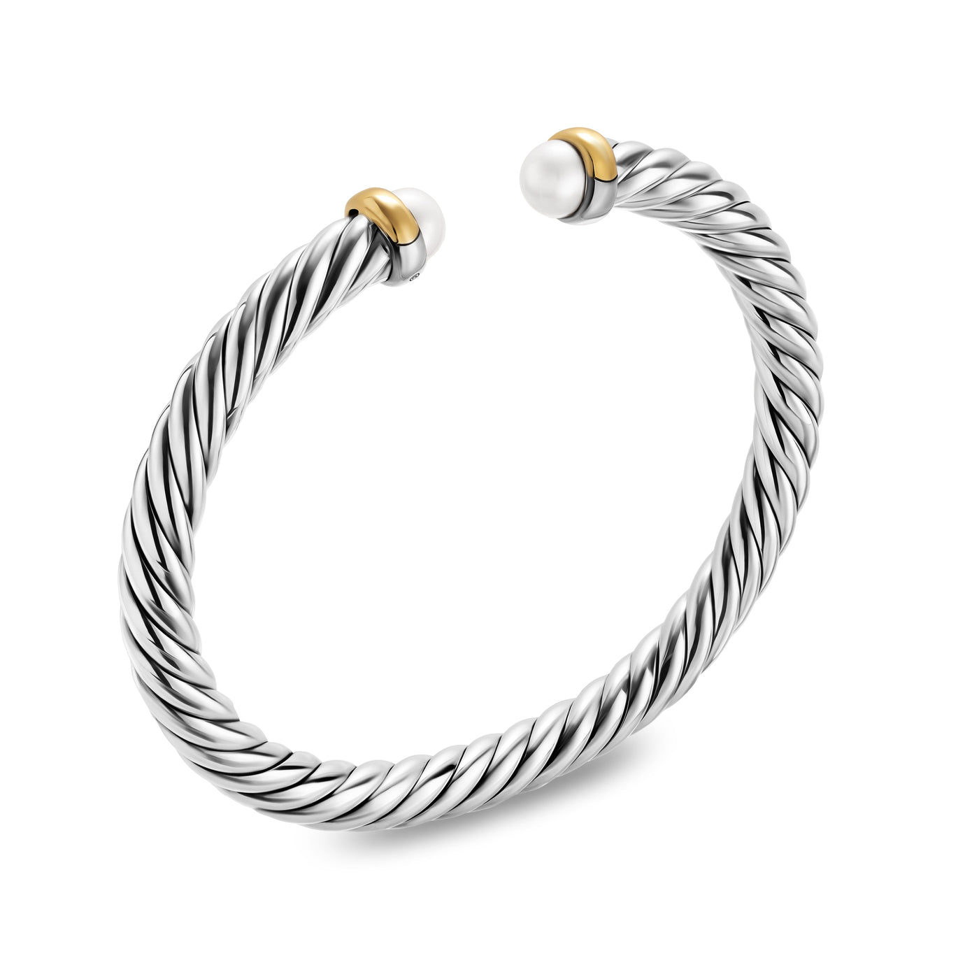 Cable Flex® Bracelet in Sterling Silver with 14K Yellow Gold and Pearls, 6mm