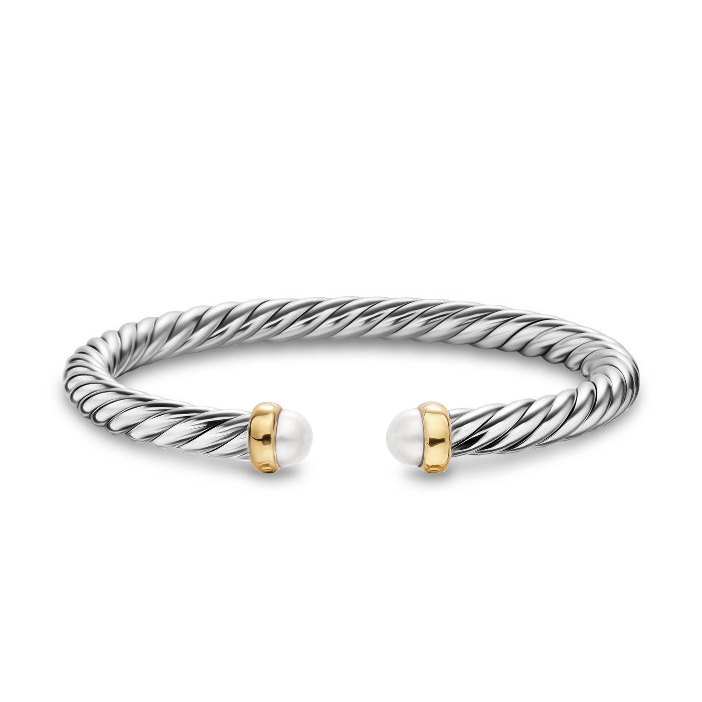 Cable Flex® Bracelet in Sterling Silver with 14K Yellow Gold and Pearls, 6mm
