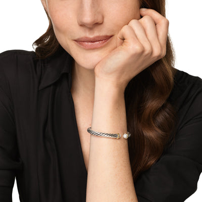 Cable Flex® Bracelet in Sterling Silver with 14K Yellow Gold and Pearls, 6mm