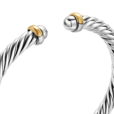 Cable Flex® Bracelet in Sterling Silver with 14K Yellow Gold, 6mm