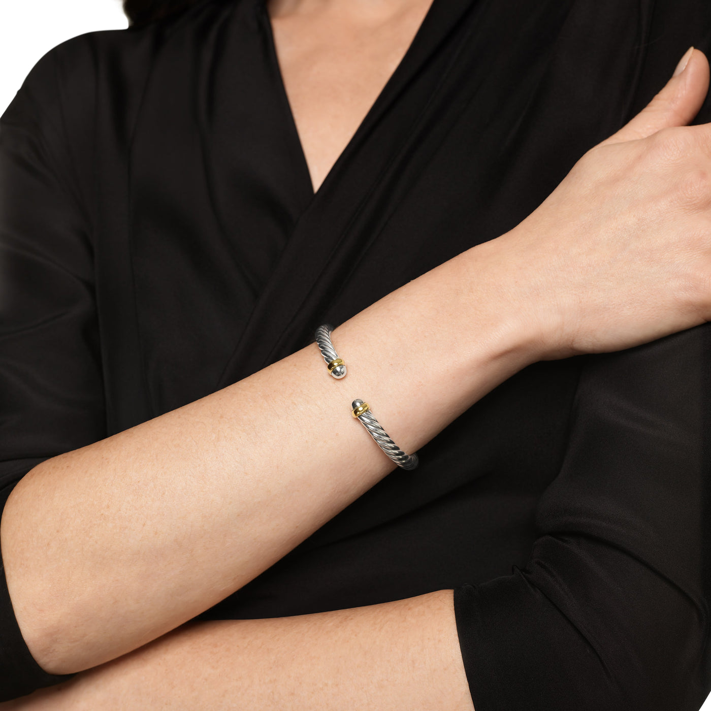 Cable Flex® Bracelet in Sterling Silver with 14K Yellow Gold, 6mm