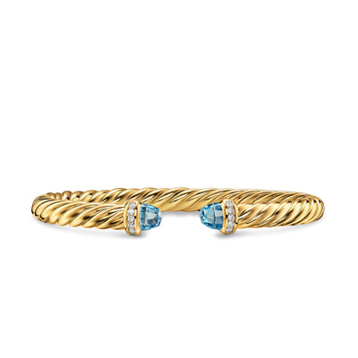 Cablespira® Flex Bracelet in 18K Yellow Gold with Blue Topaz and Diamonds, 6mm
