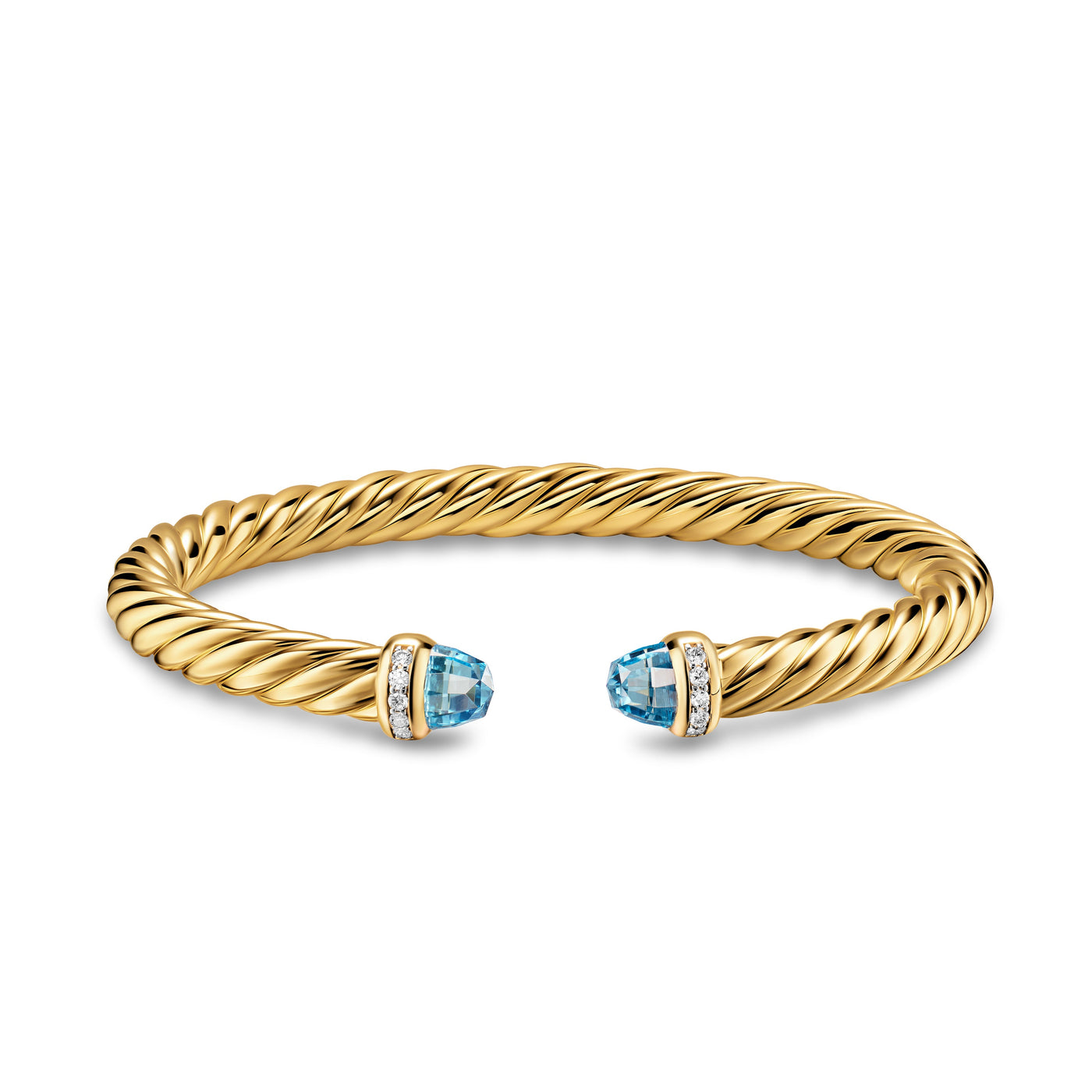 Cablespira® Flex Bracelet in 18K Yellow Gold with Blue Topaz and Diamonds, 6mm