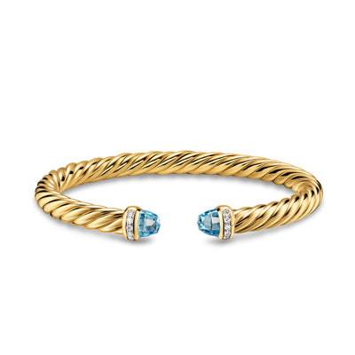 Cablespira® Flex Bracelet in 18K Yellow Gold with Blue Topaz and Diamonds, 6mm