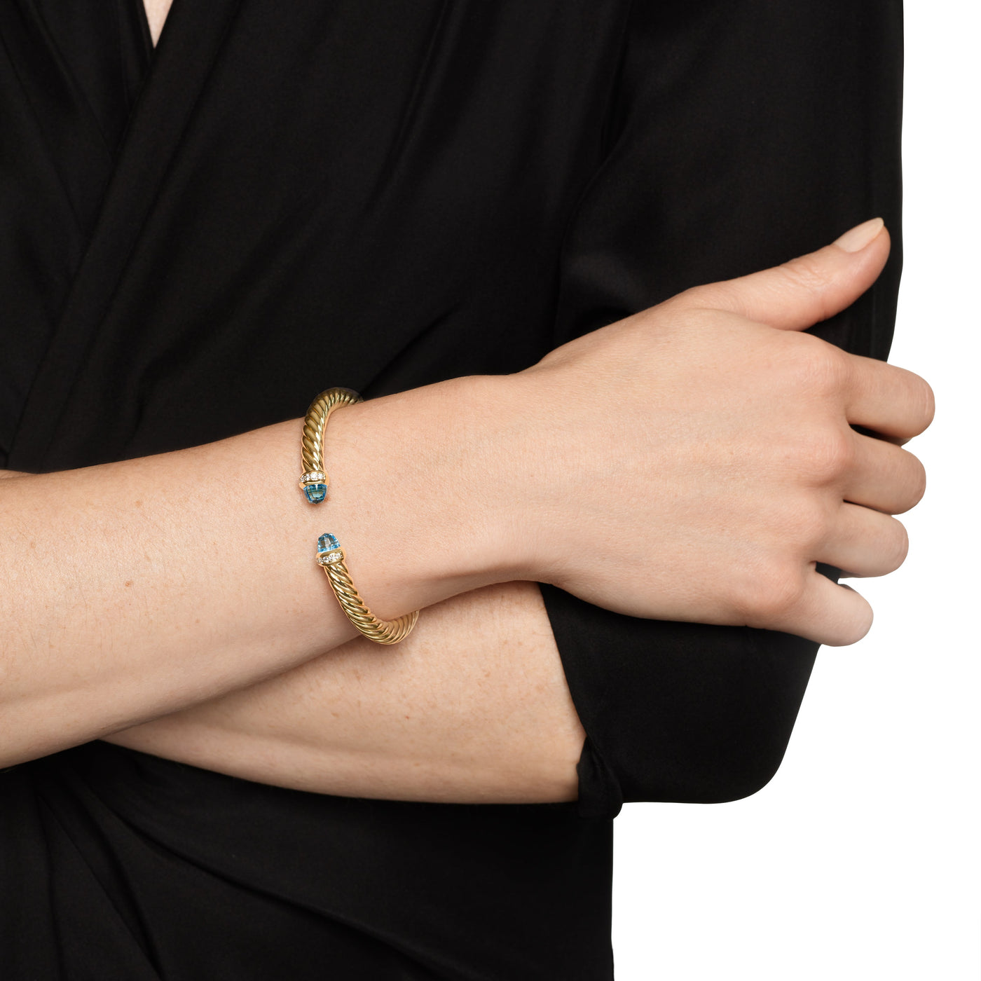 Cablespira® Flex Bracelet in 18K Yellow Gold with Blue Topaz and Diamonds, 6mm