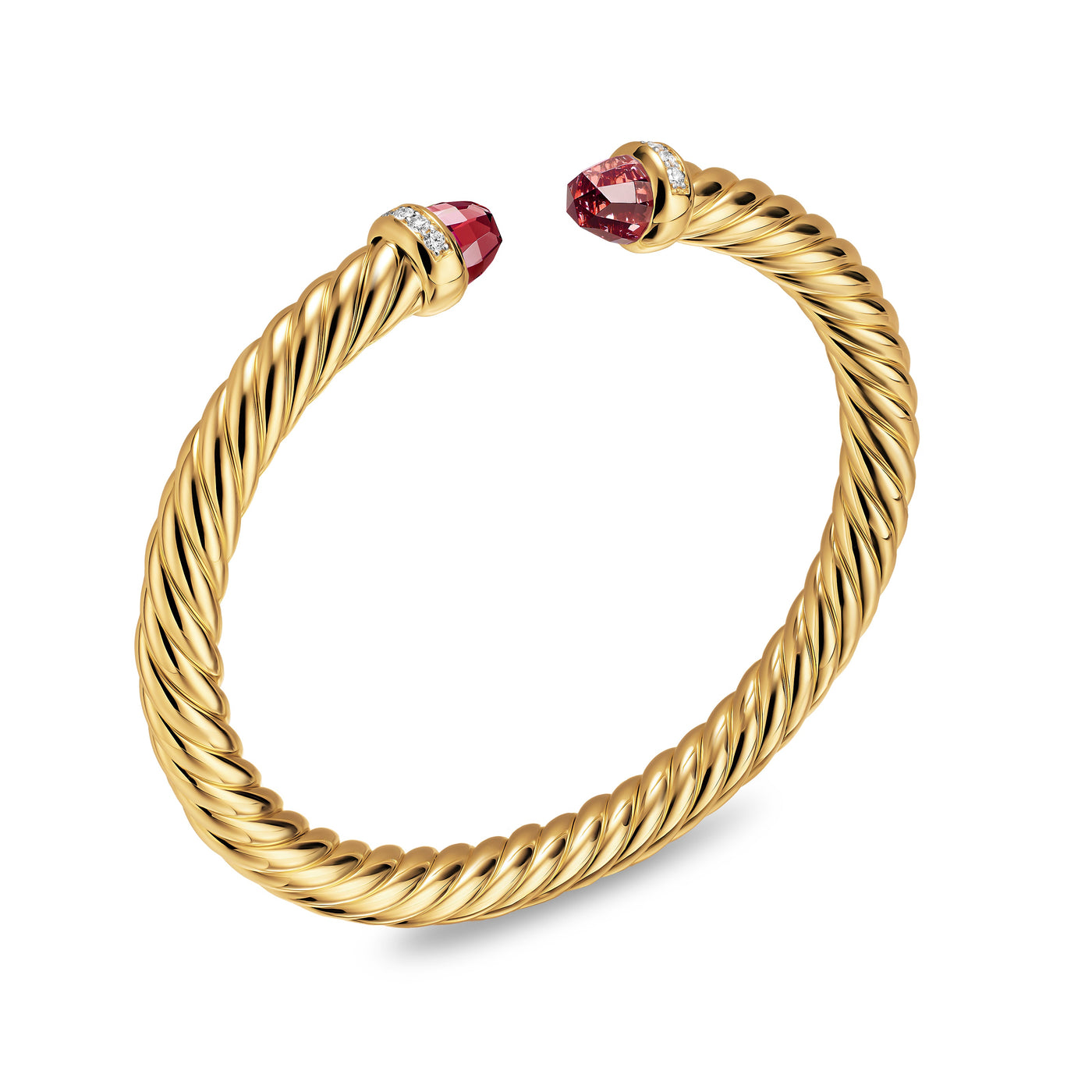 Cablespira® Flex Bracelet in 18K Yellow Gold with Rhodolite Garnet and Diamonds, 6mm