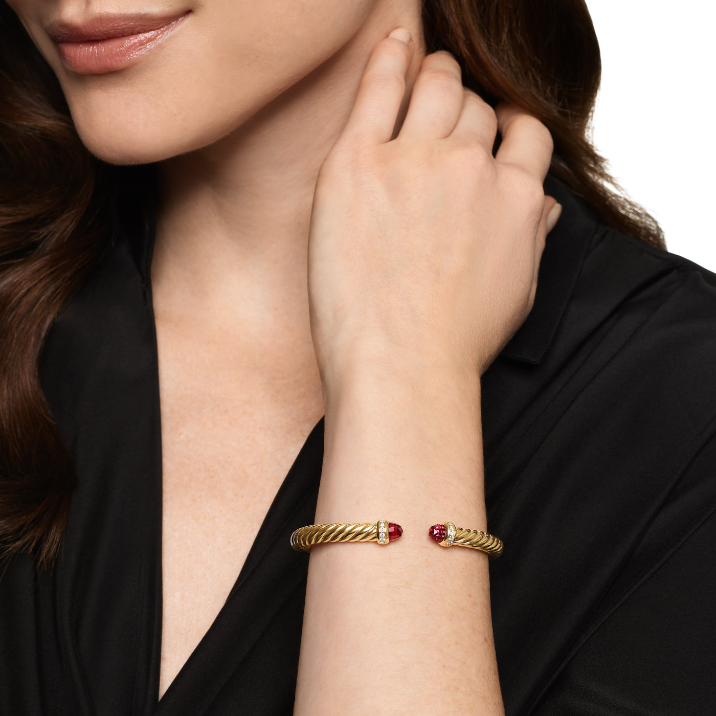 Cablespira® Flex Bracelet in 18K Yellow Gold with Rhodolite Garnet and Diamonds, 6mm