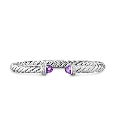 Cable Flex® Bracelet in Sterling Silver with Amethyst and Diamonds, 6mm