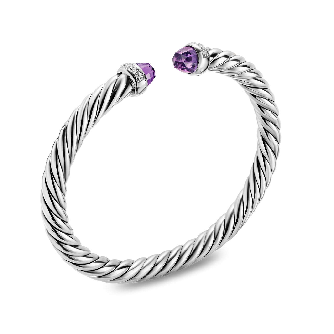 Cable Flex® Bracelet in Sterling Silver with Amethyst and Diamonds, 6mm