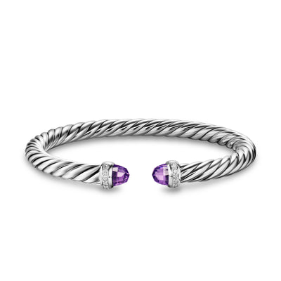 Cable Flex® Bracelet in Sterling Silver with Amethyst and Diamonds, 6mm