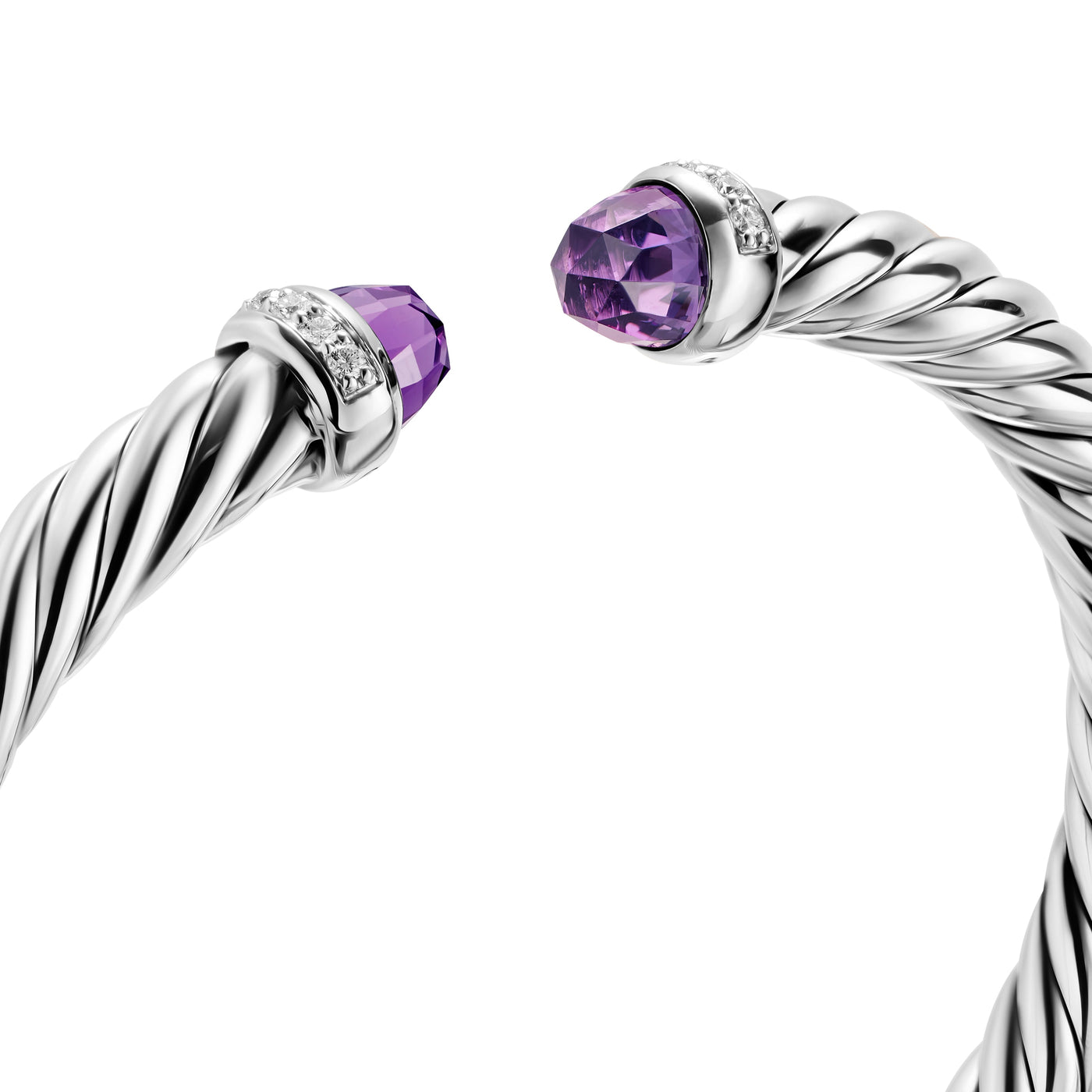 Cable Flex® Bracelet in Sterling Silver with Amethyst and Diamonds, 6mm