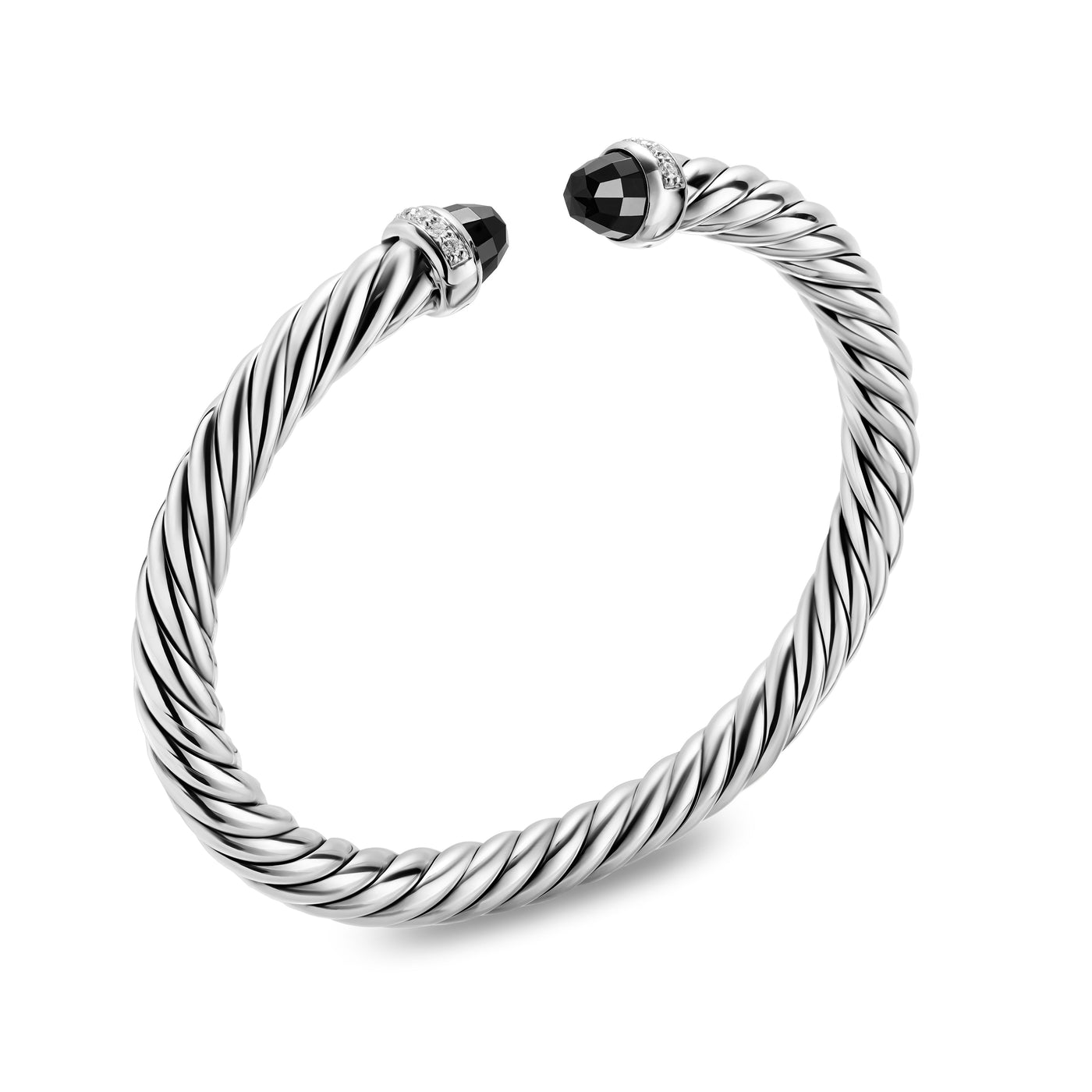 Cable Flex® Bracelet in Sterling Silver with Black Onyx and Diamonds, 6mm