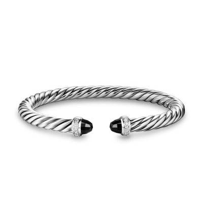 Cable Flex® Bracelet in Sterling Silver with Black Onyx and Diamonds, 6mm