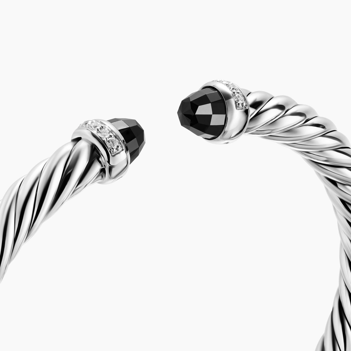 Cable Flex® Bracelet in Sterling Silver with Black Onyx and Diamonds, 6mm