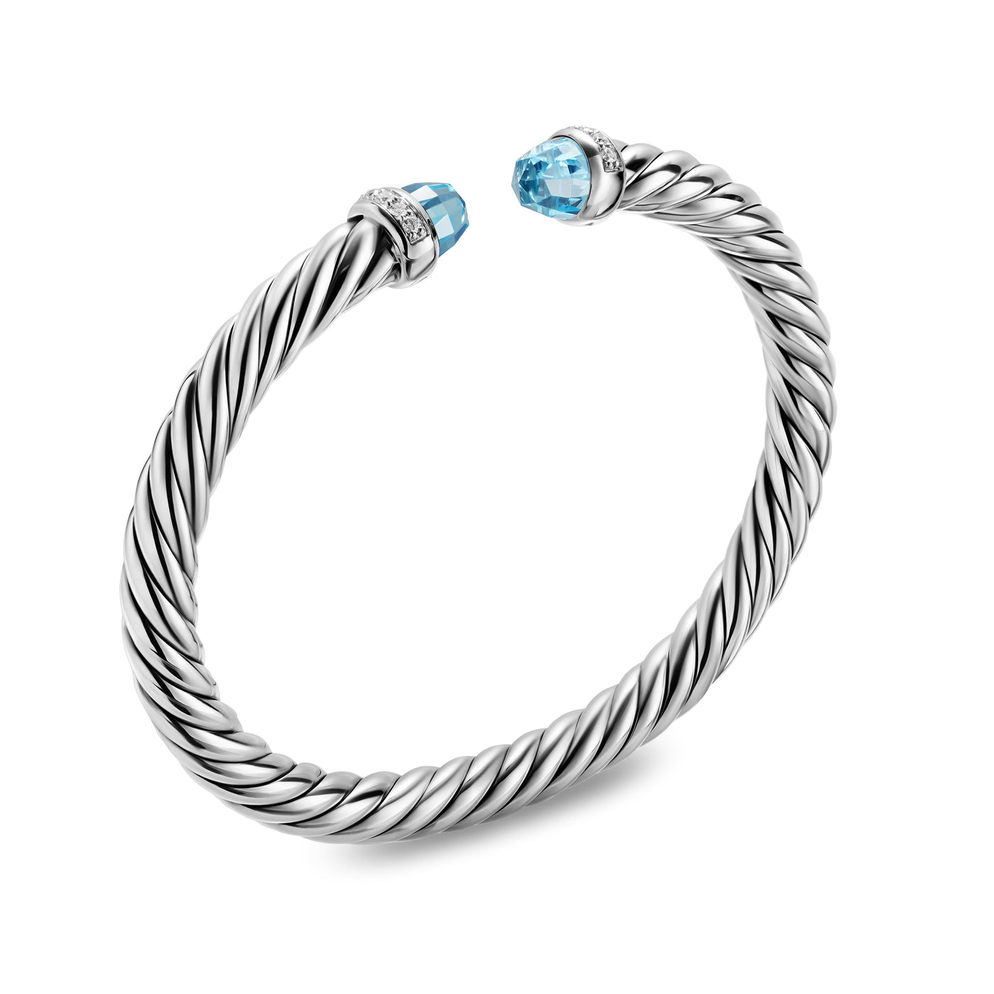Cable Flex® Bracelet in Sterling Silver with Blue Topaz and Diamonds, 6mm