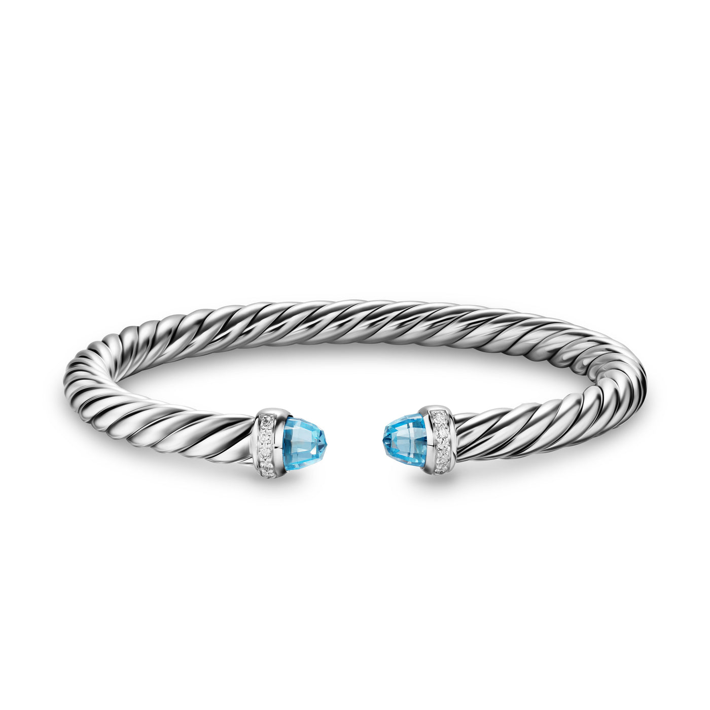 Cable Flex® Bracelet in Sterling Silver with Blue Topaz and Diamonds, 6mm