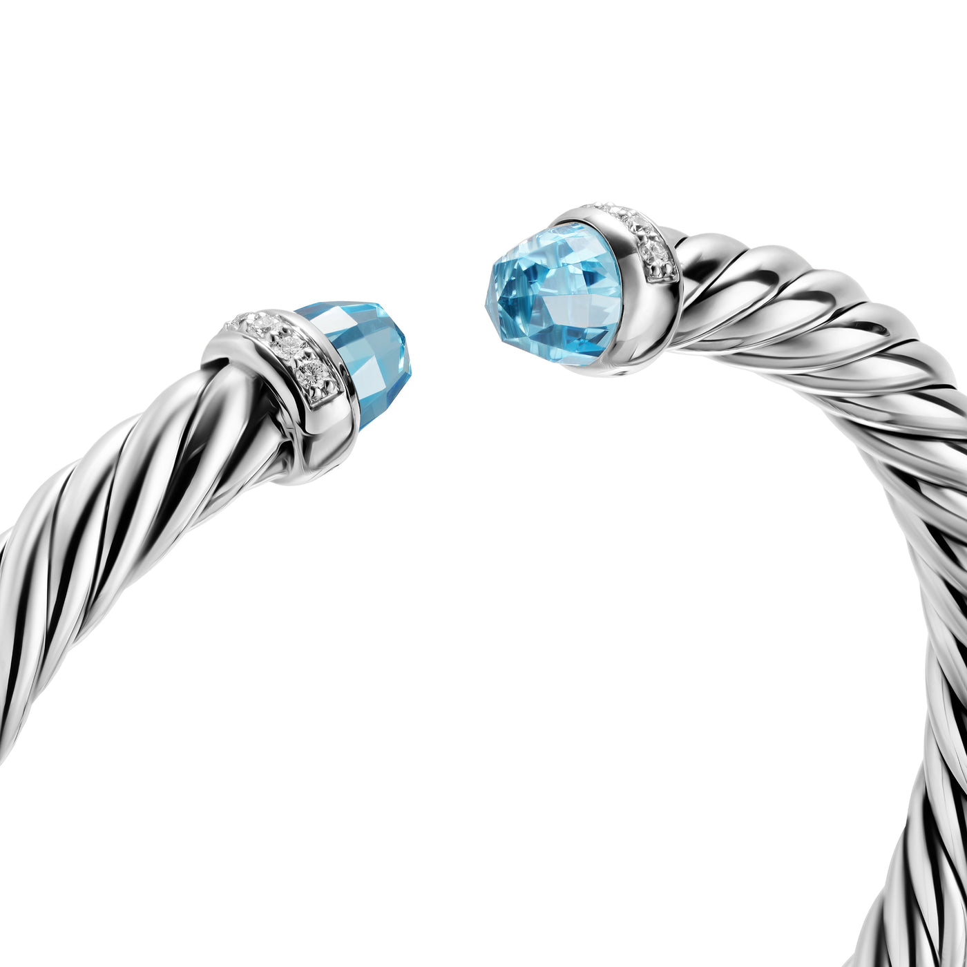 Cable Flex® Bracelet in Sterling Silver with Blue Topaz and Diamonds, 6mm